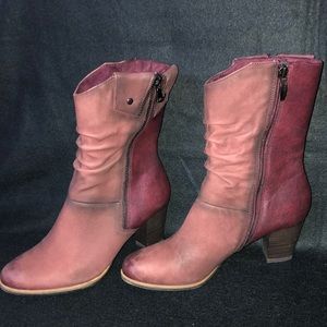TAMARIS Vista Mid Calf Red Leather winter slouch Boot Sz. 39 size 8.5 EUC zip